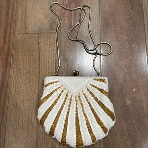 Vintage gold and white beaded bag!